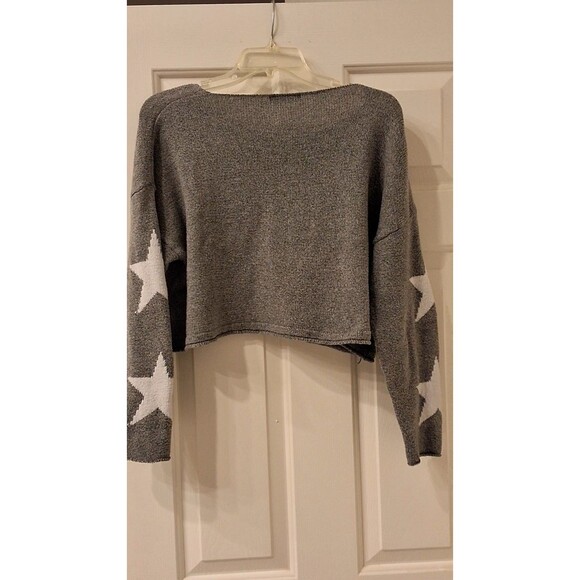 SHEIN Star Print Sweater Gray White Cropped Knit Pullover Cozy Women's Size S - Picture 2 of 4